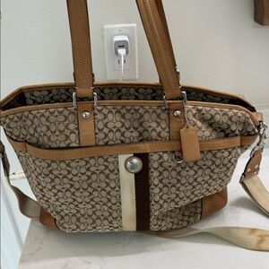 Coach Brown and Tan Signature Shoulder Bag and matching wallet